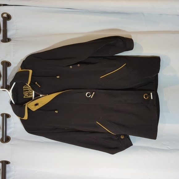 David Barry Jackets & Blazers - David Barry Jacket Coat black gold zip up toggle detachable hood size 10